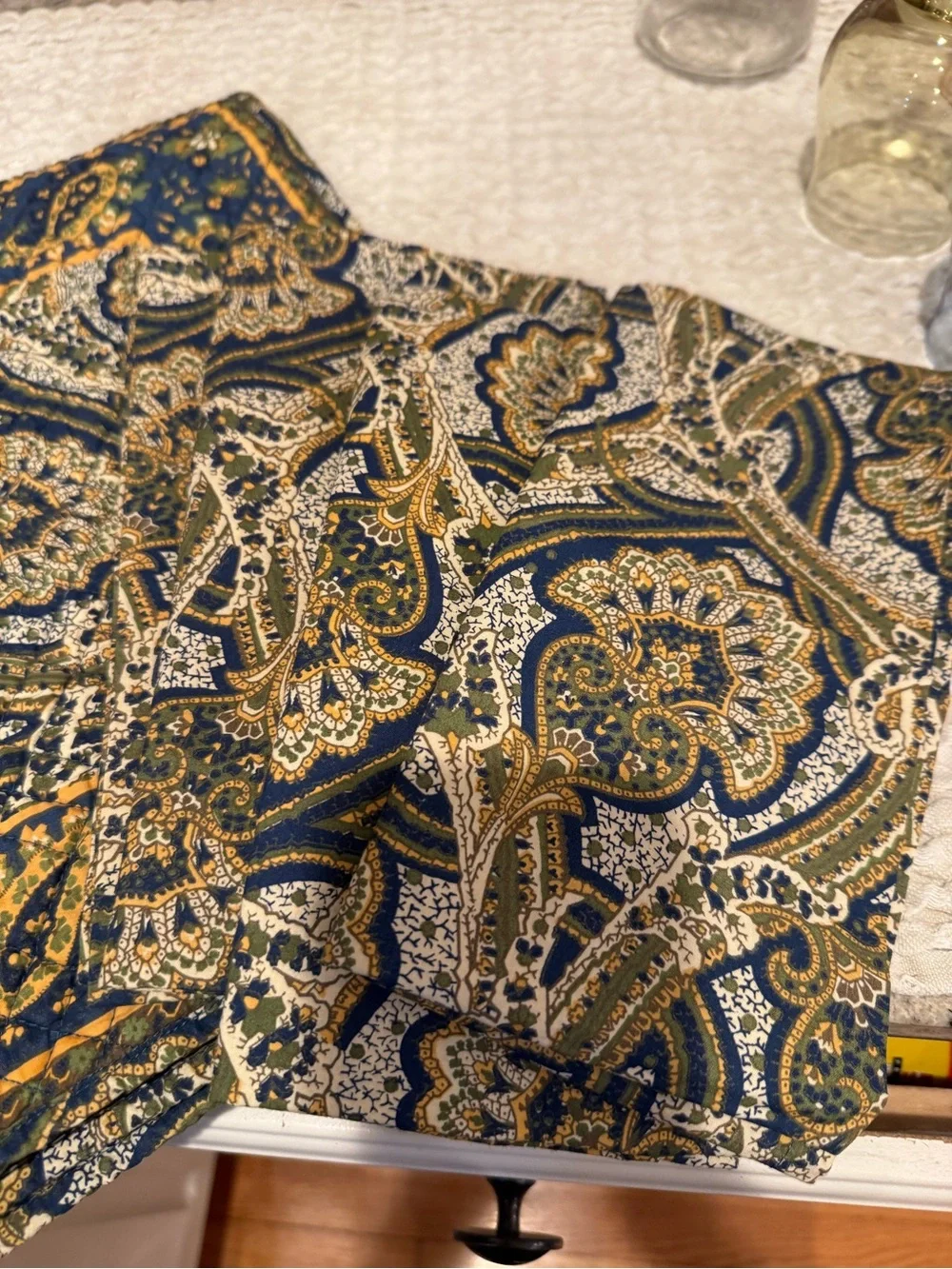 Williams Sonoma Blue and Gold Paisley Quilted Placemat